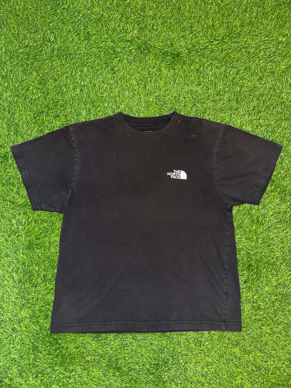 The North Face Black Short Sleeve Graphic Tee With Blue Box Logo On Back